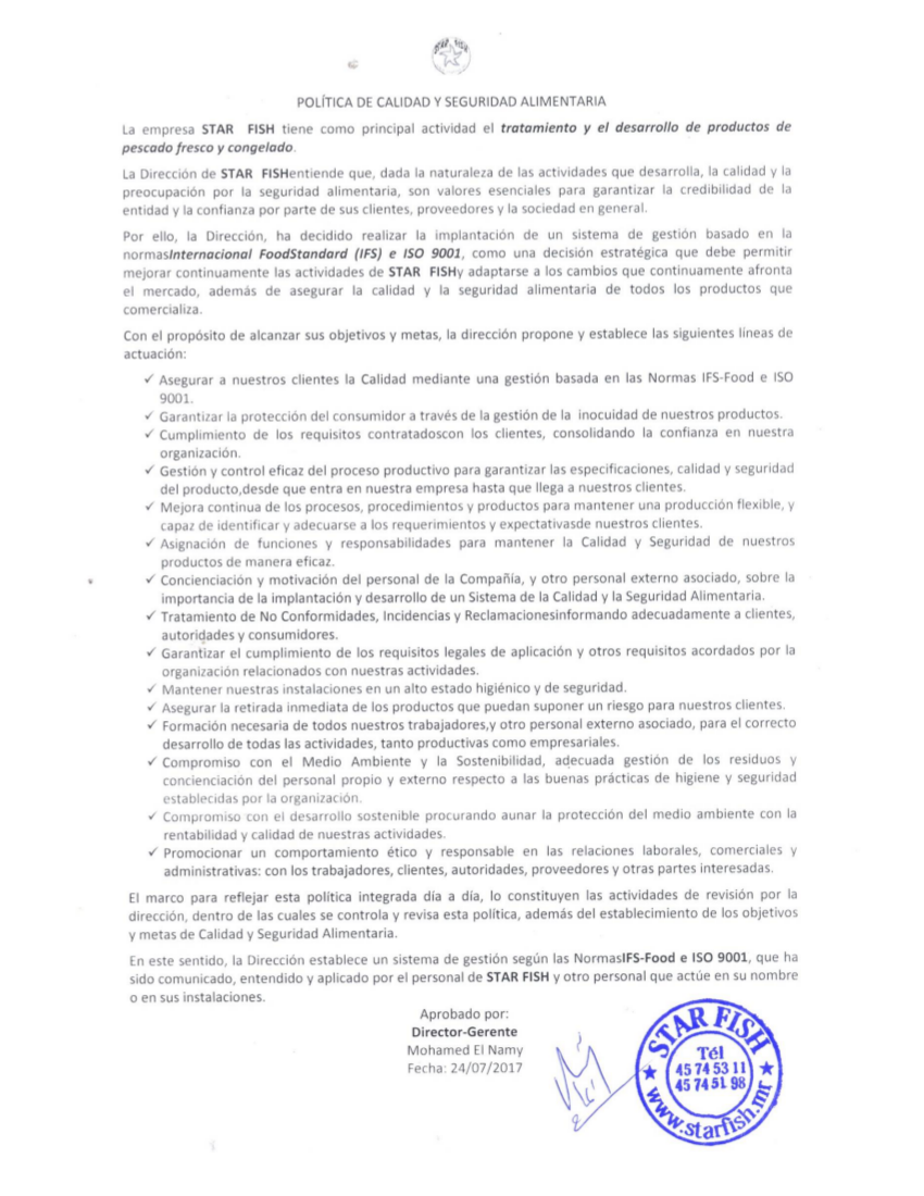 Politica de calidad y Seguridad Alimentaria Politica de calidad y Seguridad Alimentaria