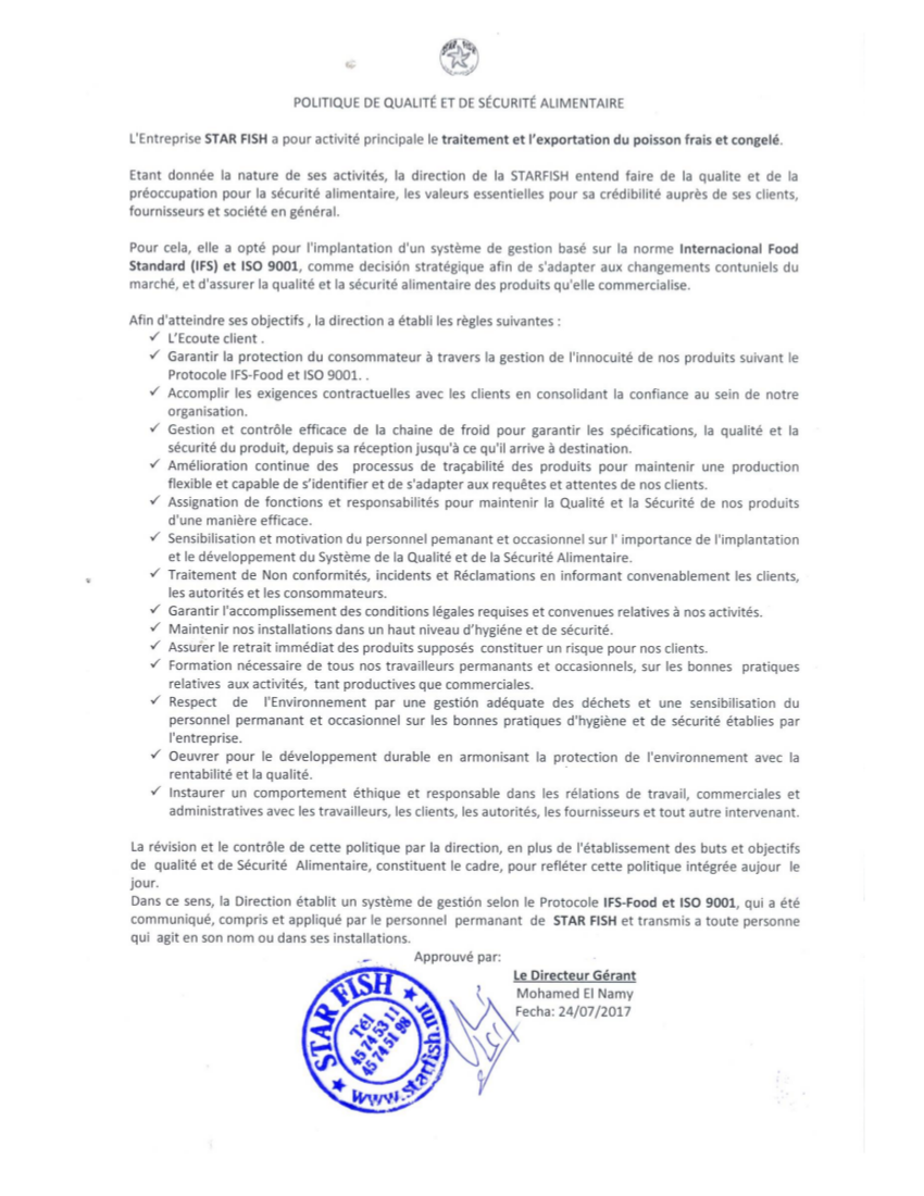 Politique de qualité et de sécurité alimentaire